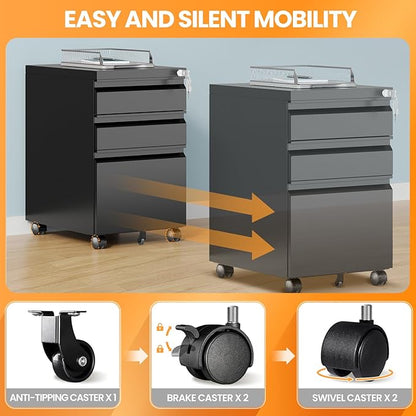 3 Drawer Mobile File Cabinet - Image 4