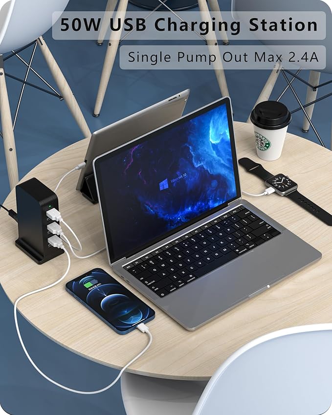 VPSUN USB Charger 6 Port 50W Multi USB Tower Charging Station - Image 2