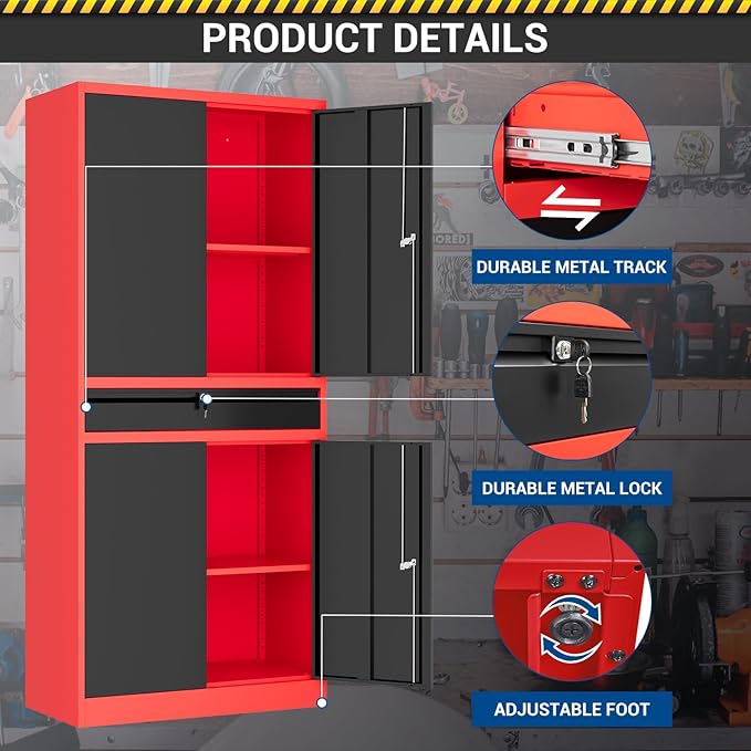 71" Metal Cabinet-Black&Gray Heavy Duty Storage File Cabinet Steel Tool Cabinets - Image 7