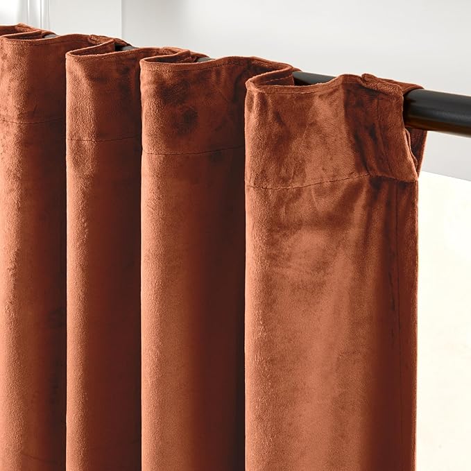 Lazzzy Burnt Orange Velvet Extra Long Curtains 108 Inches Long Blackout Thermal - Image 3