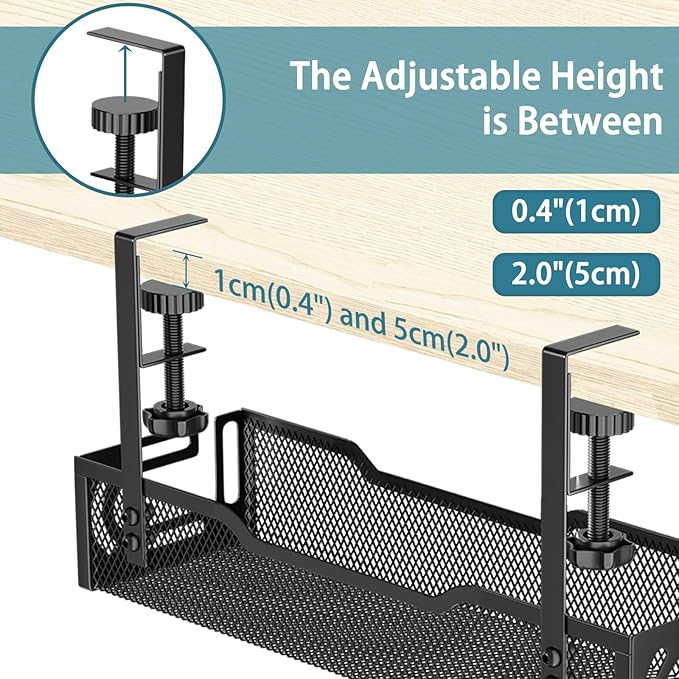 2Pack Under Desk Cable Management Tray, No Drill Mesh Desk Cable Tray, Wire - Image 3
