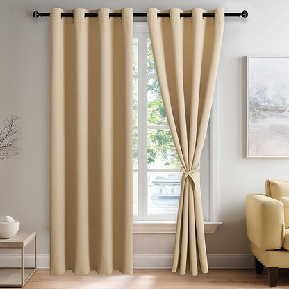 JIUZHEN Blackout Curtains with Tiebacks by JIUZHEN