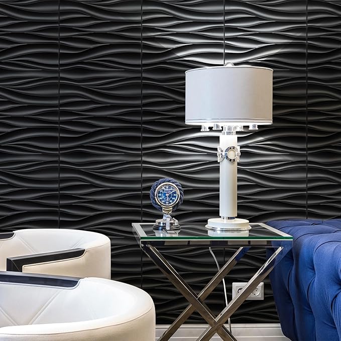 STICKGOO Black 3D Wall Panels, Wave Design Textured PVC Wall Panels, - Image 4