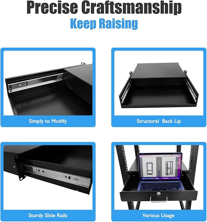 RAISING ELECTRONICS Drawer Server Cabinet Case 19 Inch Locking Rack Mount DJ - Image 3