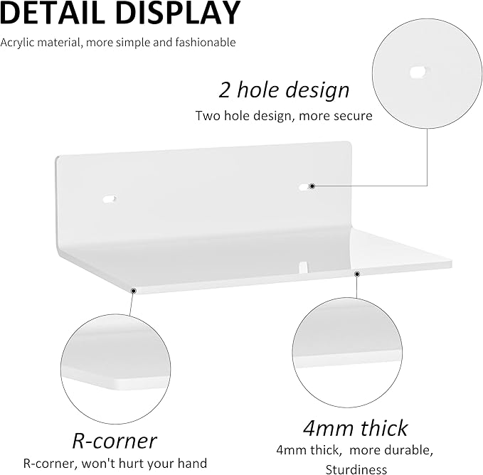 9 Inches Acrylic Wall Shelves 2 Pack, Floating Shelf - Image 4