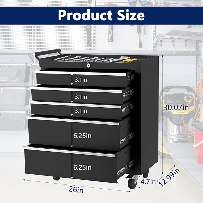 IDEALHOUSE Rolling Tool Chest, 5 Drawers Tool Storage Cabinet, Toolbox - Image 3