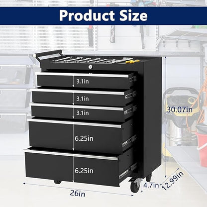 IDEALHOUSE Rolling Tool Chest, 5 Drawers Tool Storage Cabinet, Toolbox - Image 3