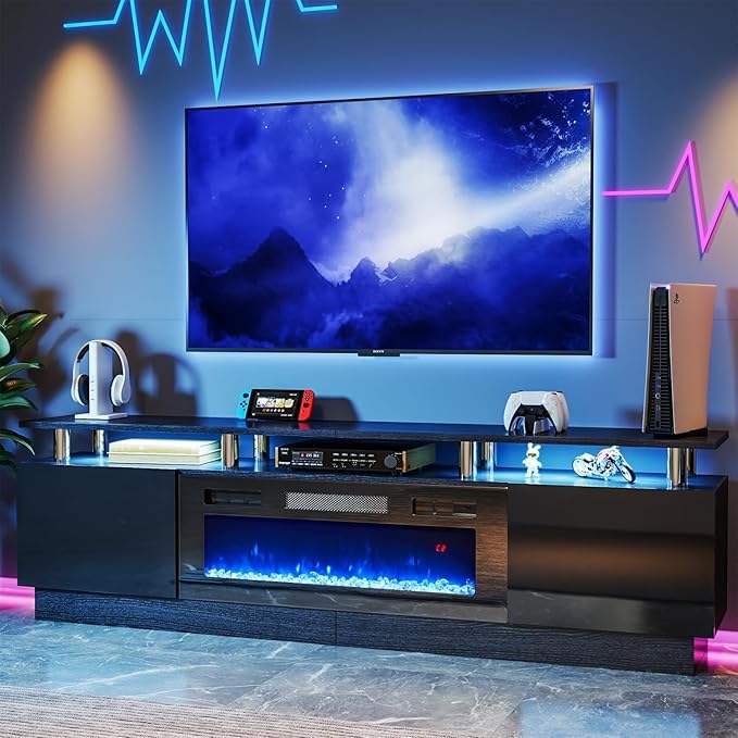 Fireplace TV Stand with 36" Electric Fireplace, Entertainment Center with LED by Breezestival