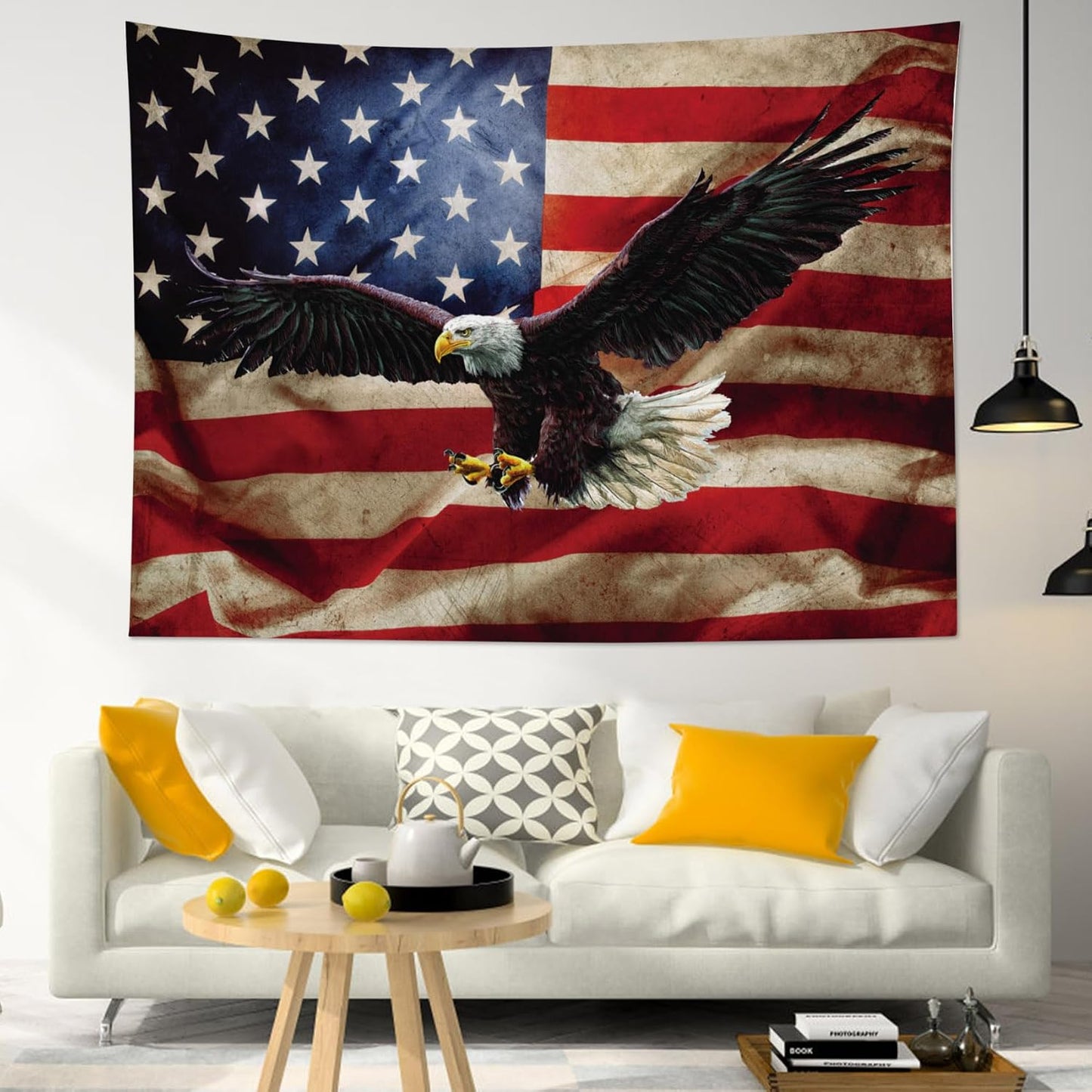 HVEST American Flag Tapestry Wall Hanging Bald Eagle on Vintage Stars and Striped USA Flag Tapestry for Bedroom American Flag Wall Art Tapestries for Living Room College Dorm Party,40L X 60W inches