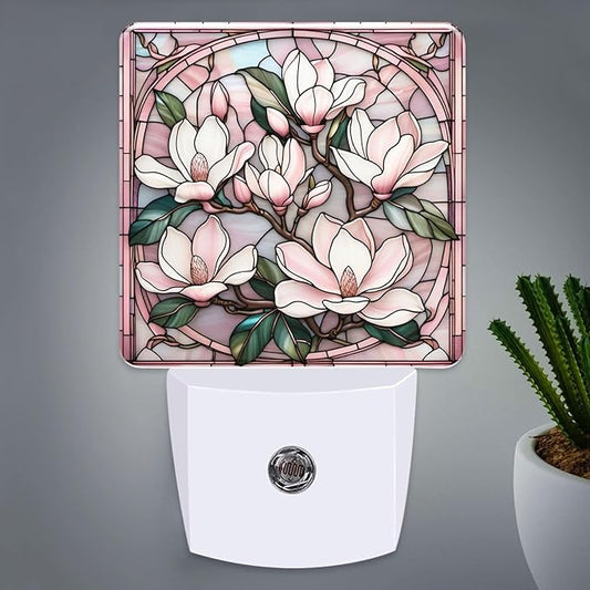 PODMemory Magnolia Stained Glass Night Lights Plug into Wall by PODMemory