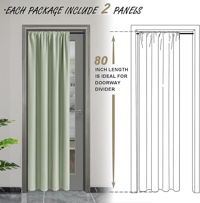 JIUZHEN Blackout Doorway Curtains 80 inch Length - Image 2