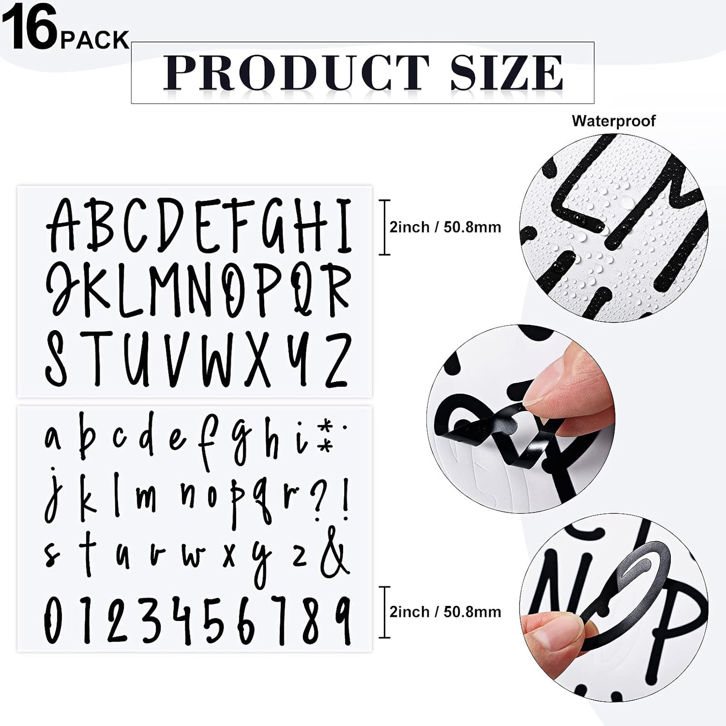 552 Pieces 8 Sheets Letter Stickers Self Adhesive Waterproof Vinyl Stick on Letters Mailbox Number Decals for Water Bottles Graduation Caps Window Door Sign Craft Scrapbooking(2 Inch,Black)