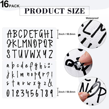552 Pieces 8 Sheets Letter Stickers Self Adhesive Waterproof Vinyl Stick on Letters Mailbox Number Decals for Water Bottles Graduation Caps Window Door Sign Craft Scrapbooking(2 Inch,Black)