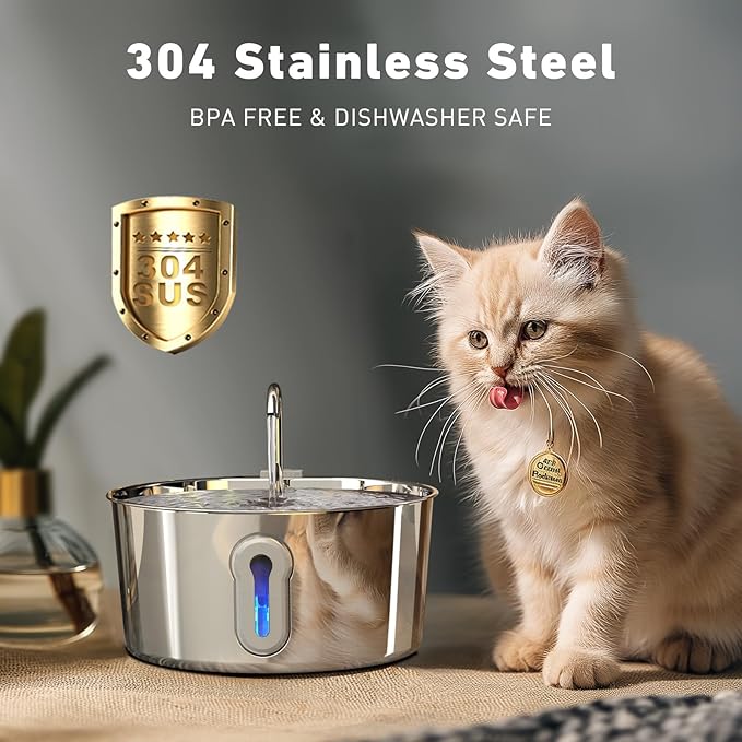Stainless Steel Cat Water Fountain, 135oz/4L Automatic Pet Fountain Dog Water - Image 2