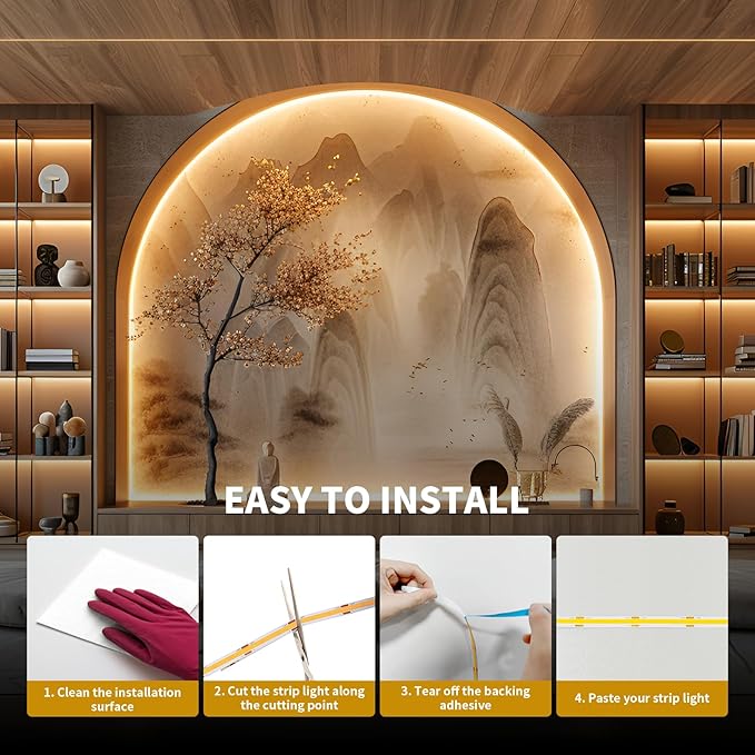 BUNACET COB LED Strip Lights, Bright COB LED Lights 20ft LED 3000K Cool White - Image 5