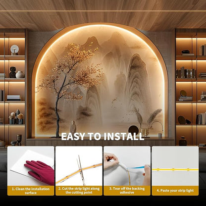 BUNACET COB LED Strip Light 40ft/12m Warm White 3000K High Lumen CRI 90+ - Image 8