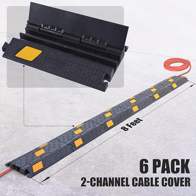 OranLite 6 Pack 2-Channel Rubber Cable Protector Ramp, Visible at Night - Image 3