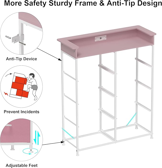 Pink Dresser for Bedroom with Charing Station Dressers with LED Lights Tall - Image 7