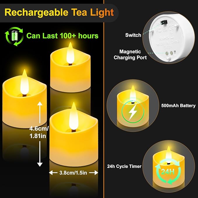 YiaMia 12 Pack Upgraded Rechargeable Tea Lights - Image 2