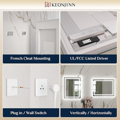 Keonjinn LED Mirror for Bathroom 40" x 24", Frontlit & Backlit Bathroom Mirror - Image 7