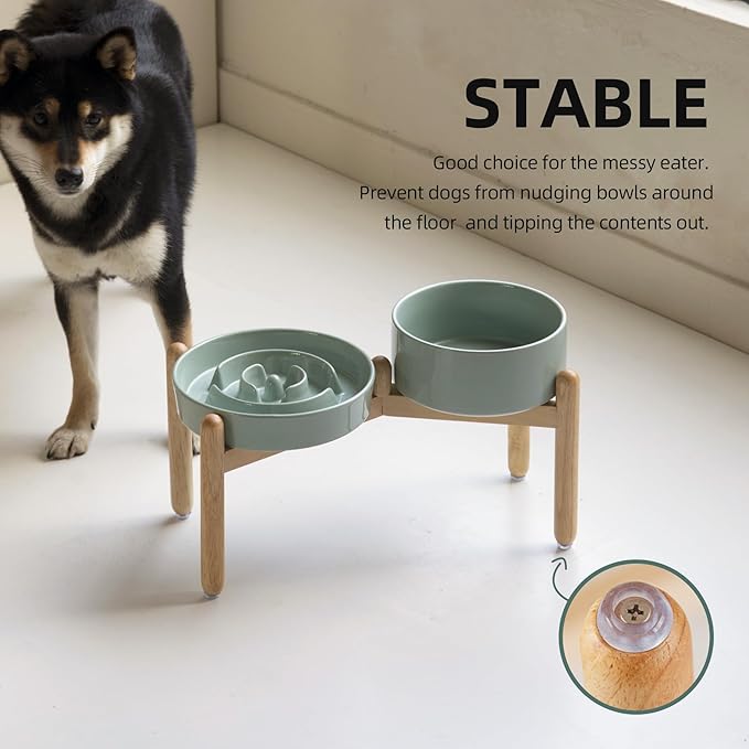 Ceramic Raised Slow Feeder Dog Bowl Set, Elevated 7.3inch Bowl and 8.2inch - Image 6