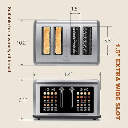 4 Slice Toaster Touch Screen, Stainless Steel Toasters Digital Timer, Dual - Image 6