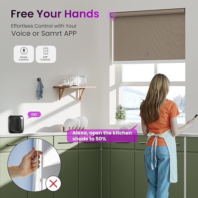 Astomi Motorized Roller Shades for Windows, Effortless Remote & Voice Control - Image 2
