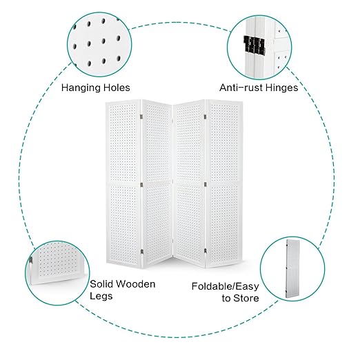 Babion 4 Panel Pegboard Display, Peg Board Room Divider Freestanding Folding - Image 6
