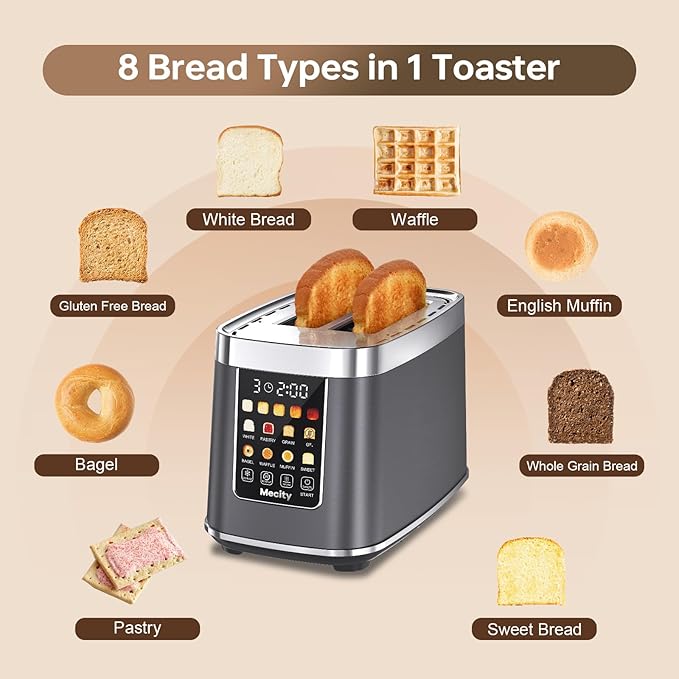 Mecity 2 Slice Toaster with Touch Screen & Auto Lift, Stainless Steel - Image 2