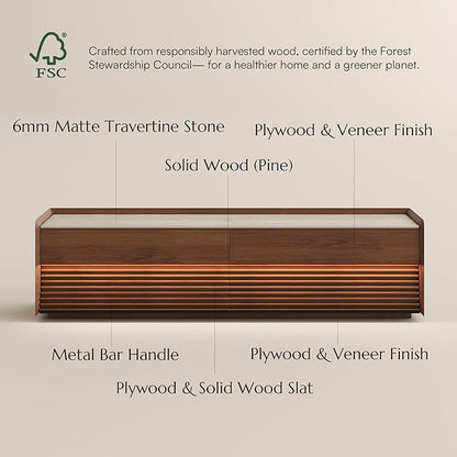 POVISON Fully-Assembled Mid Century Matte Sintered Stone TV Stand, 70.87" Wood - Image 6