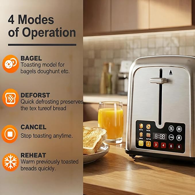 Touch Screen Toaster 2 Slice Retro Stainless Steel, Best Prime 2 Slice Toaster - Image 4