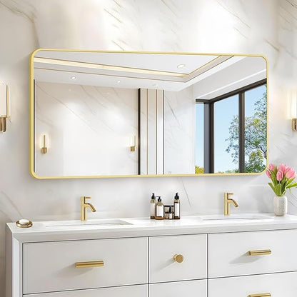 55"x30" Gold Bathroom Mirror, Large Rectangle Mirror, Rectangular Wall Mirror - Image 3
