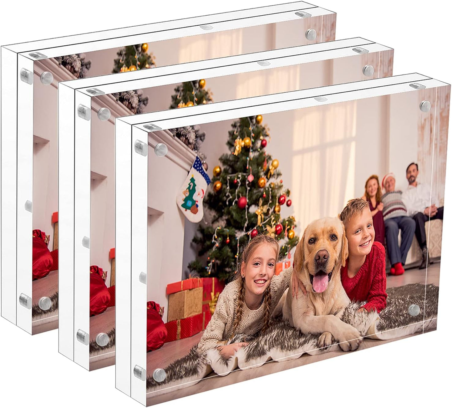 NIUBEE 5x7 Acrylic Picture Frame 3 Packs, Photo Frame 20% Thicker Block | Shatterproof &Safe, 95% High Transparency, UV protection, Double-sided display Magnetic Desktop Frames for Picture Display