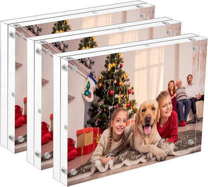 NIUBEE 5x7 Acrylic Picture Frame 3 Packs, Photo Frame 20% Thicker Block | Shatterproof &Safe, 95% High Transparency, UV protection, Double-sided display Magnetic Desktop Frames for Picture Display