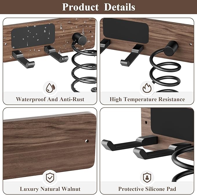 Tindbea Hair Dryer Holder Curling Iron Holder, Blow Dryer Holder Wall Mount - Image 4