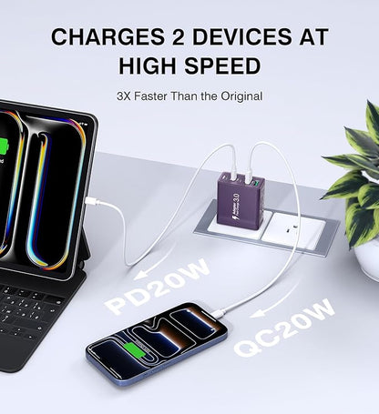 60W USB C Plug, 5-Port Fast Charger Block PD+QC Cube Wall Charging Box Brick - Image 2