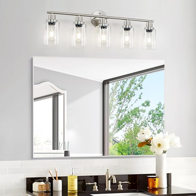 Guliaofo 5-Light Bathroom Vanity Lights, E26 Modern Brushed Nickel Bathroom - Image 7