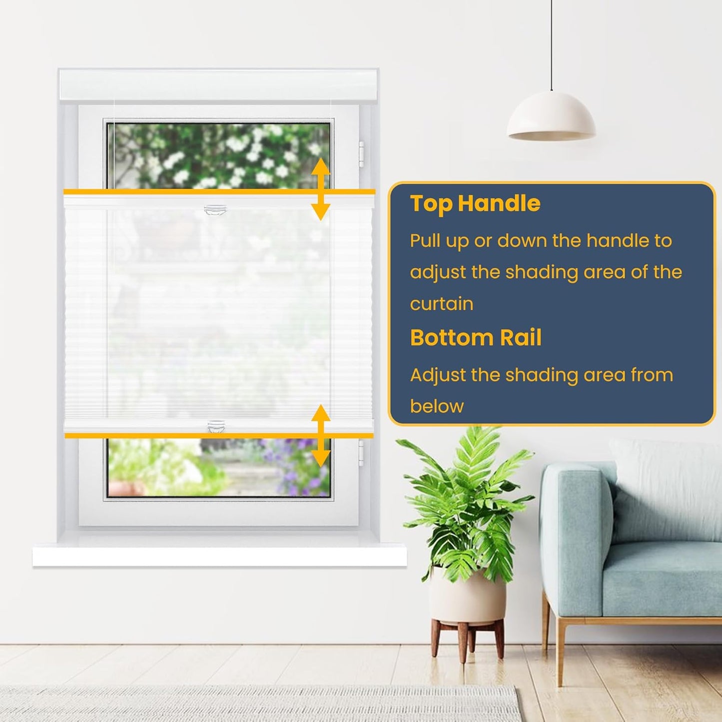SUNFREE Top Down Bottom Up Cellular Shades 22" W x 36" H, White | Cordless Honeycomb Shades for Windows, Thermal Insulation Noise Reduction UV Protection TDBU Light Filtering