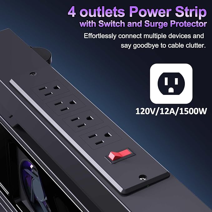 Computer Tower Stand with Charging Station, Cooler Fan and Light, Adjustable PC - Image 4