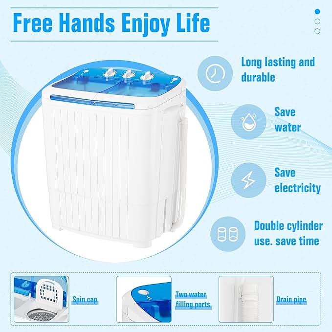 SUNCROWN Portable Washing Machine 16lbs, Compact Twin Tub Semi Automatic Washer - Image 8