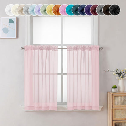 Chyhomenyc Blush Pink Sheer Curtains 30 inch Length 2 Panels, Light Filtering Voile Rod Pocket Short Window Curtians for Bathroom Living Room Farmhouse Small Windows, 42Wx30L inches