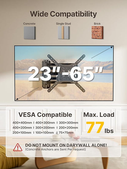 monTEK Long Arm TV Wall Mount for Most 23-65 Inch TVs, 37 Inch Long Extension - Image 2