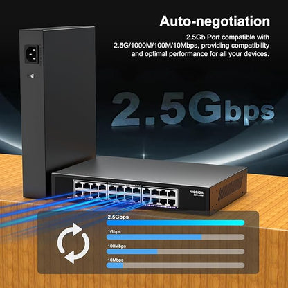 24 Port 2.5Gb Ethernet Switch Unmanaged, NICGIGA 24 Port 2.5G Network Switch - Image 5