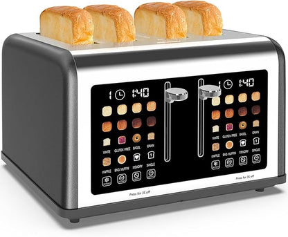 4 Slice Toaster Touch Screen, Stainless Steel Toasters Digital Timer, Dual by Clixane