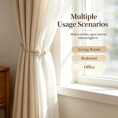 Elegant Pearl Curtain Tiebacks, Gold Metal Circle, 3.94 * 0.98 inches | Double-Pearl