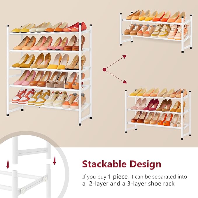Tajsoon Expandable Shoe Rack for Closet 5 Tier, 29“-41“Adjustable & Stackable - Image 7