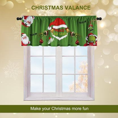 Christmas Holiday Kitchen Curtain Valances Green Xmas Window Valances with Rod Pocket - Short Curtains for Bathroom and Laundry Decoration - 52x18 inch
