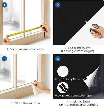 100% Blackout Curtains for Bedroom,Black Out Window Cover, Portable Window Blinds,Travel DIY Window for Baby Nursery,Dorm Room and Media Room (Black 118"x57")