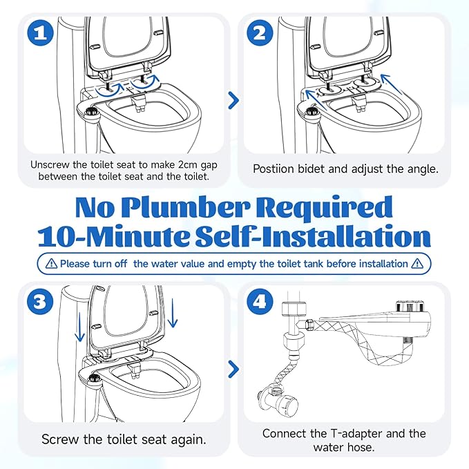 Bidet Attachment for Toilet Seat, Self-Cleaning Sprayer, Dual Nozzle Bidet - Image 5
