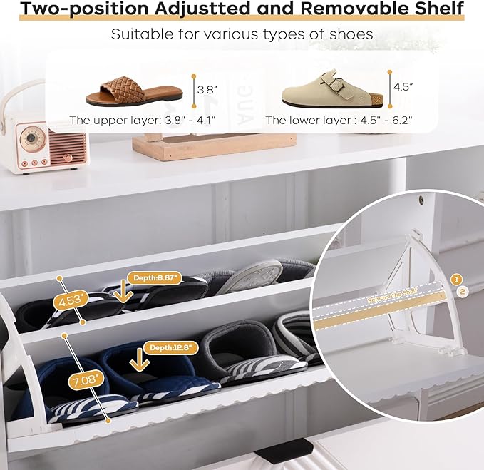 Shoe Cabinet Storage, Farmhouse Freestanding Organizer - Image 4